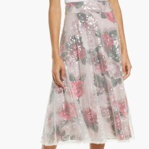NWT Eliza J Sequin Floral A-line Skirt In Blush size 8 fairy romantic feminine